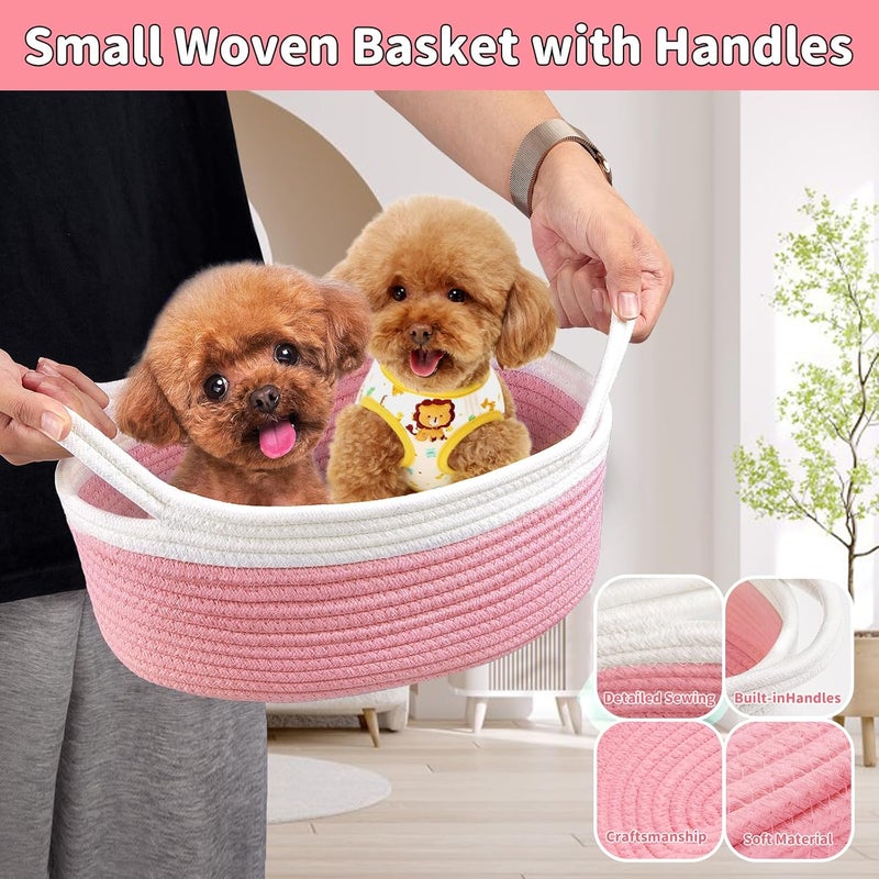Yeeeasy Small Woven Basket with Gift Bags and Ribbons Cute Baskets for Gifts Empty 12"x8"x5" Small Rope Toy Basket for Babies Baskets for Storage, White & Pink - Image 5